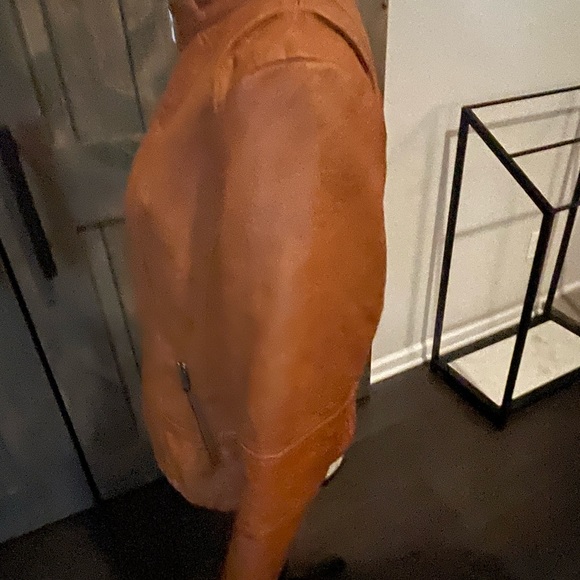 Camel colored, faux leather moto jacket. - Picture 3 of 6